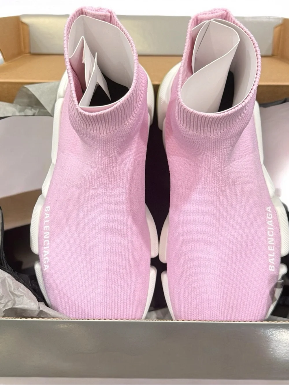Balenciaga Pink Sock-Style Runner Sneakers with White Accents